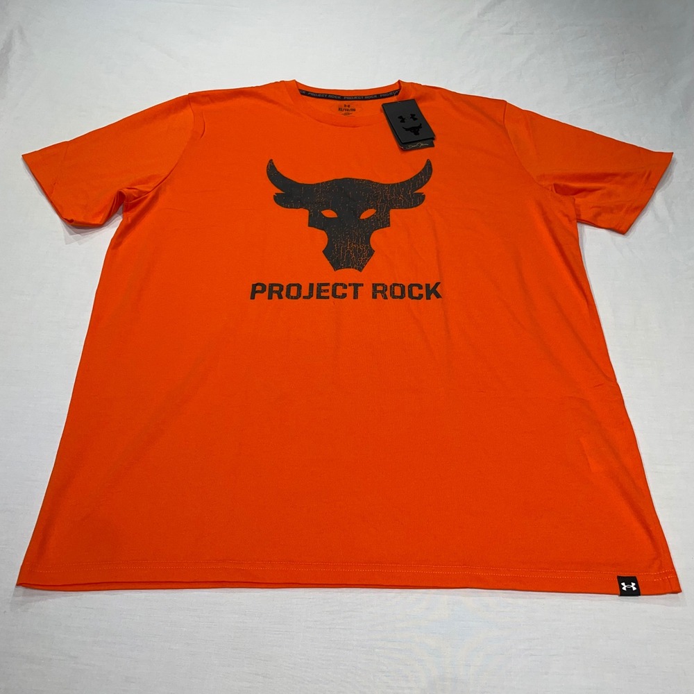 Under Armour Mens Project Rock Brahma Bull T-Shirt Orange XL New